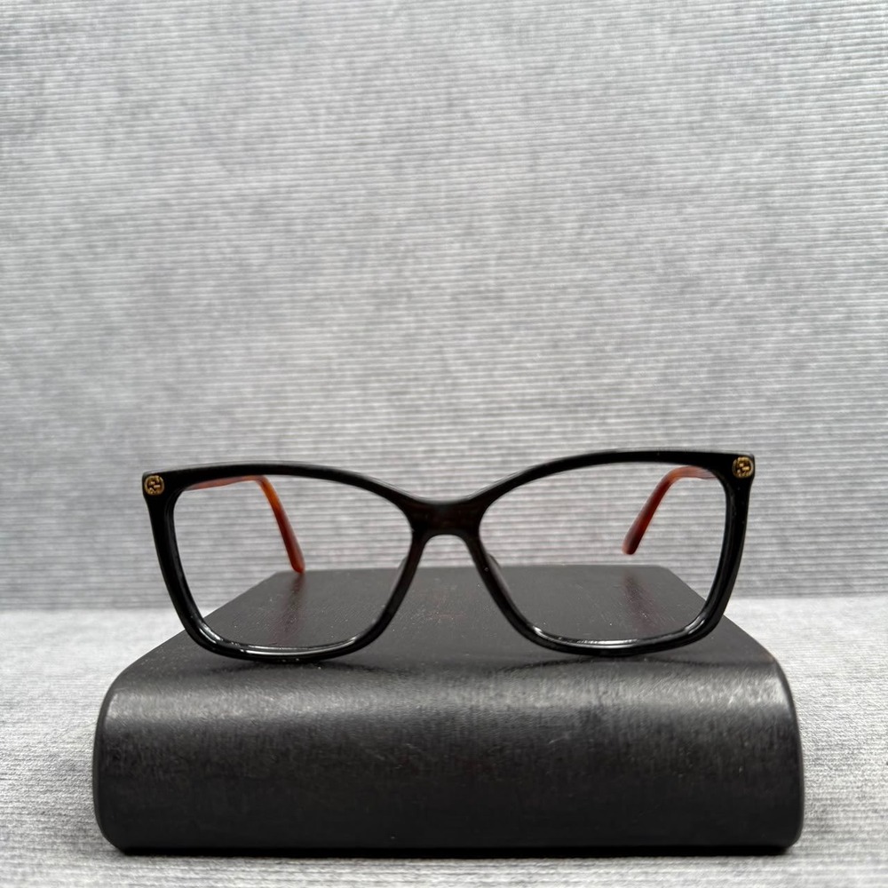 Gucci GG0025O 003 Black Amber Tortoise Cat Eye Eyeglasses Frames 56-14-140